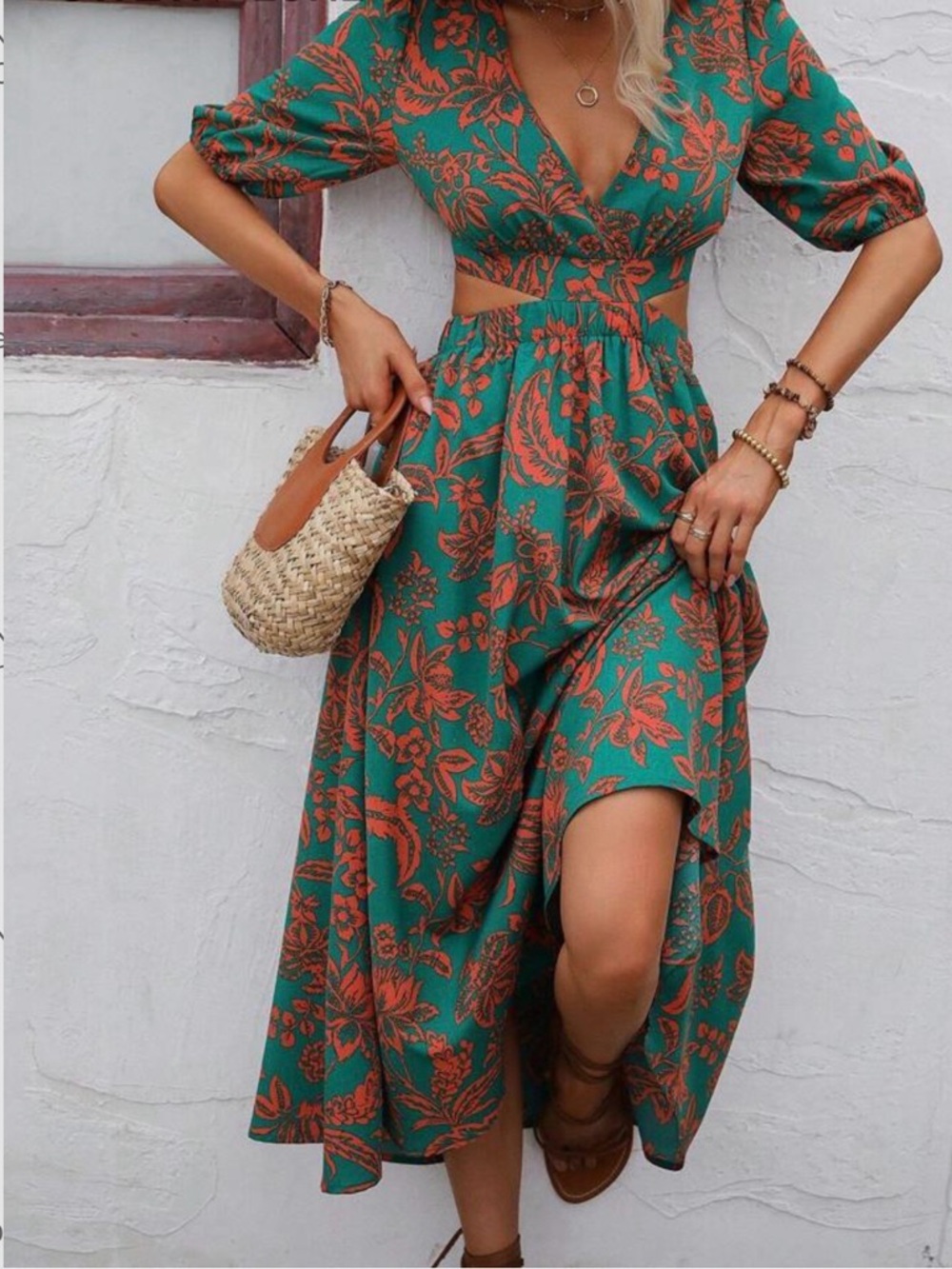 Green Floral Cutout Maxi Dress - Women